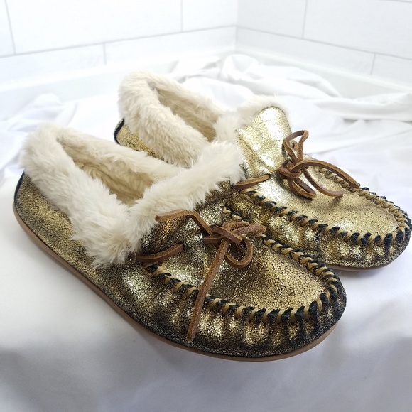 j crew gold slippers